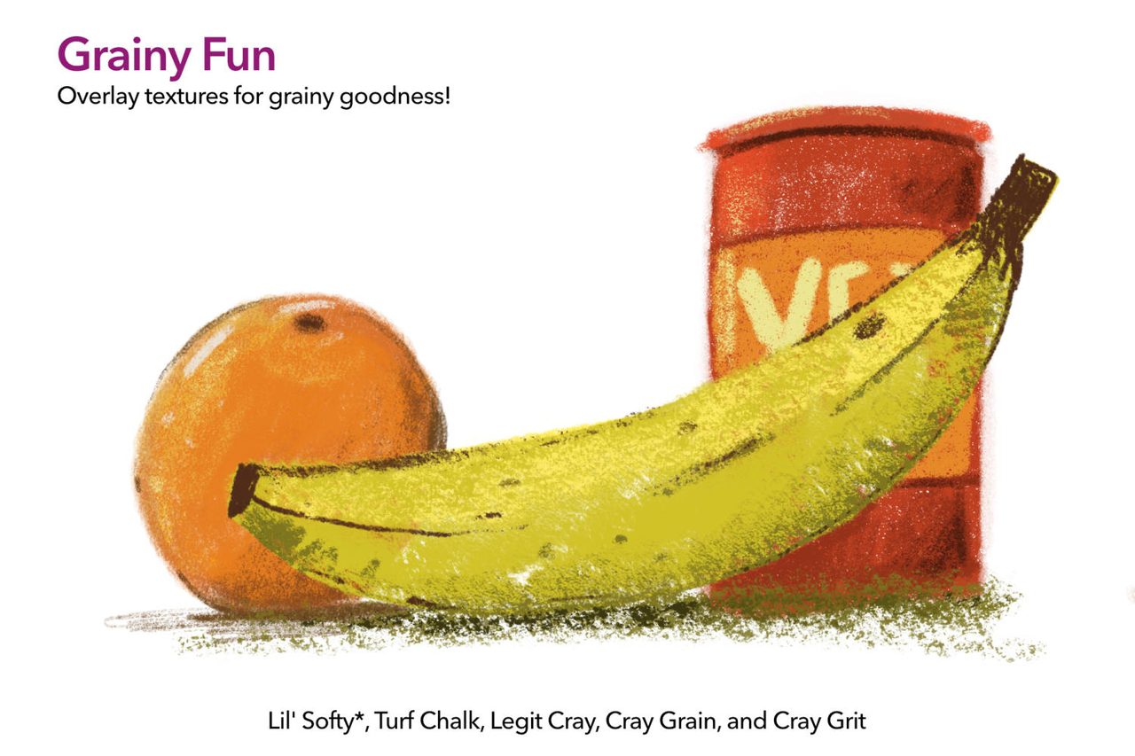 Grainy fun: crayon fruit still life