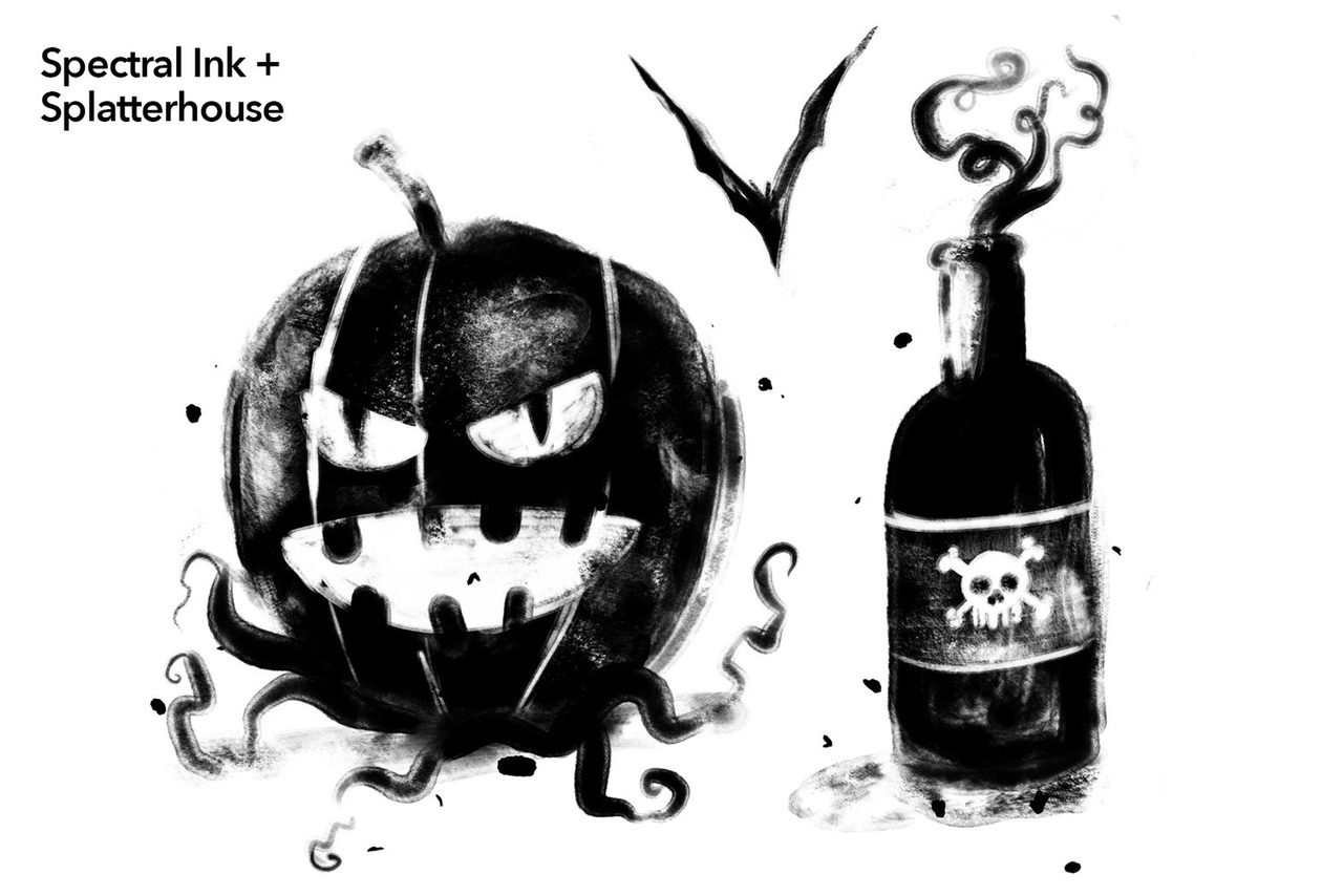 Pumpkin and poison bottle in Spectral Ink and Splatterhouse