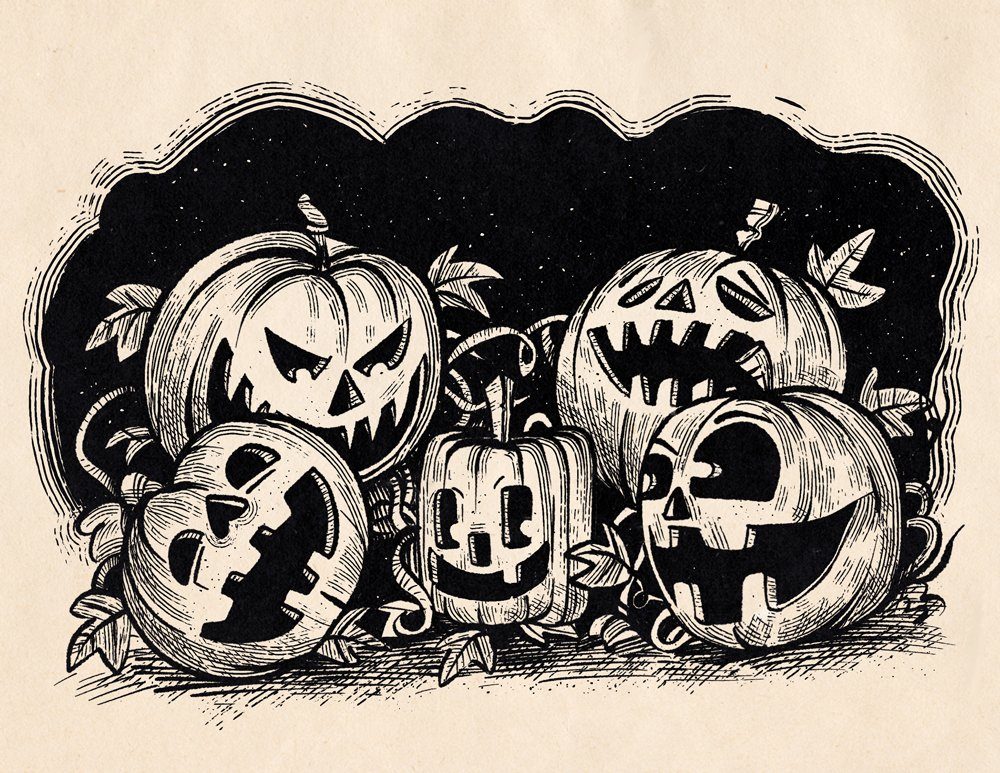 Engraved jack-o'-lanterns