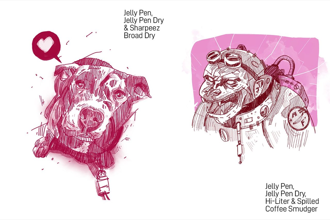 Dog doodle drawn with Jelly Pen and Sharpeez Broad Dry