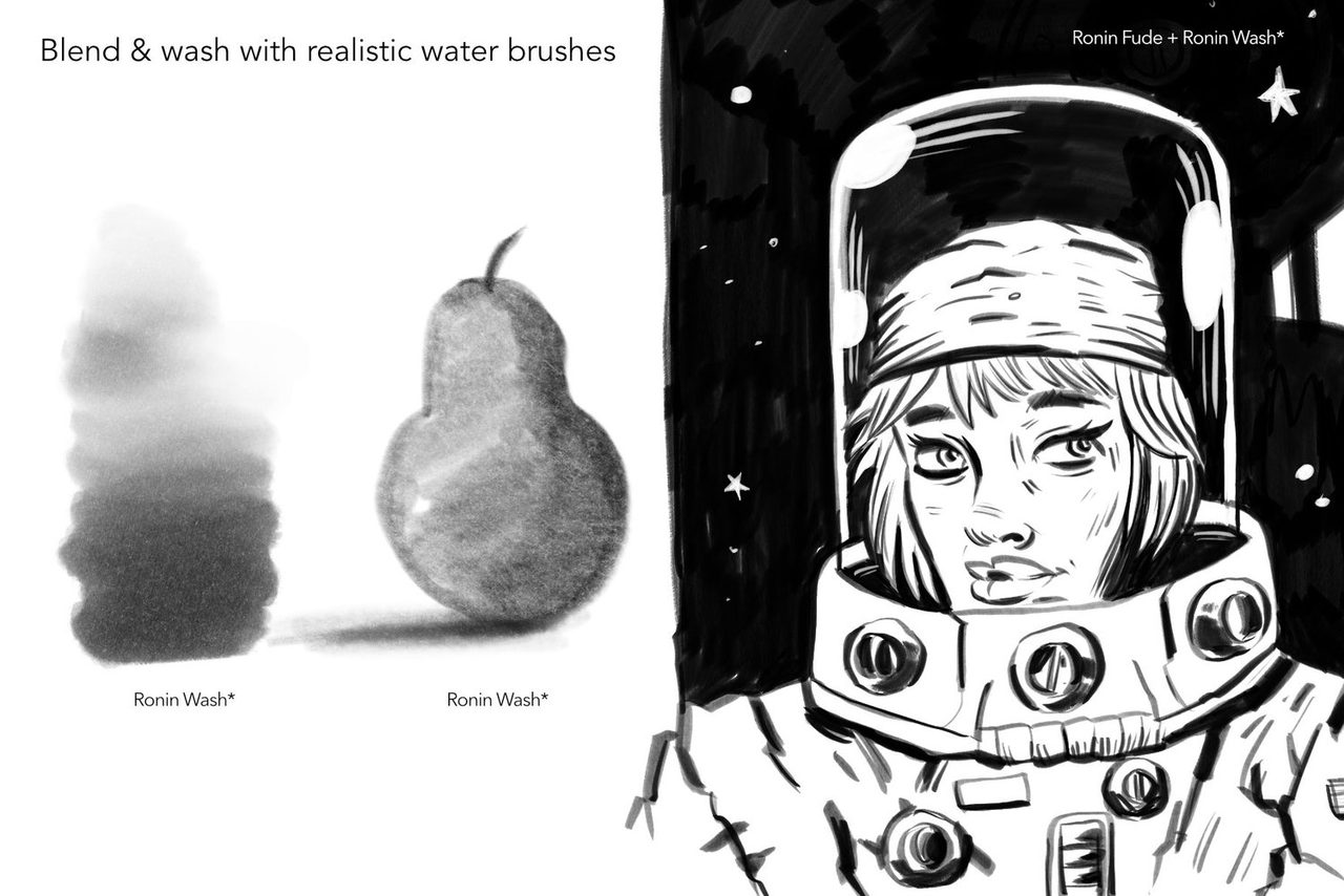 Blend and wash: pear study and astronaut in Ronin Wash