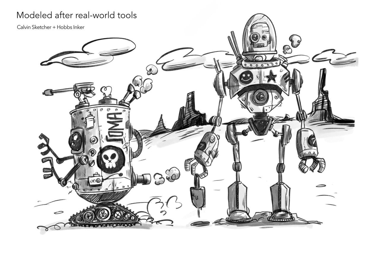 Robot sketch with Calvin Sketcher and Hobbs Inker