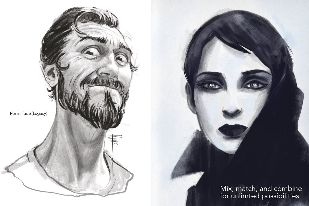Mix, match and combine: two ink portraits
