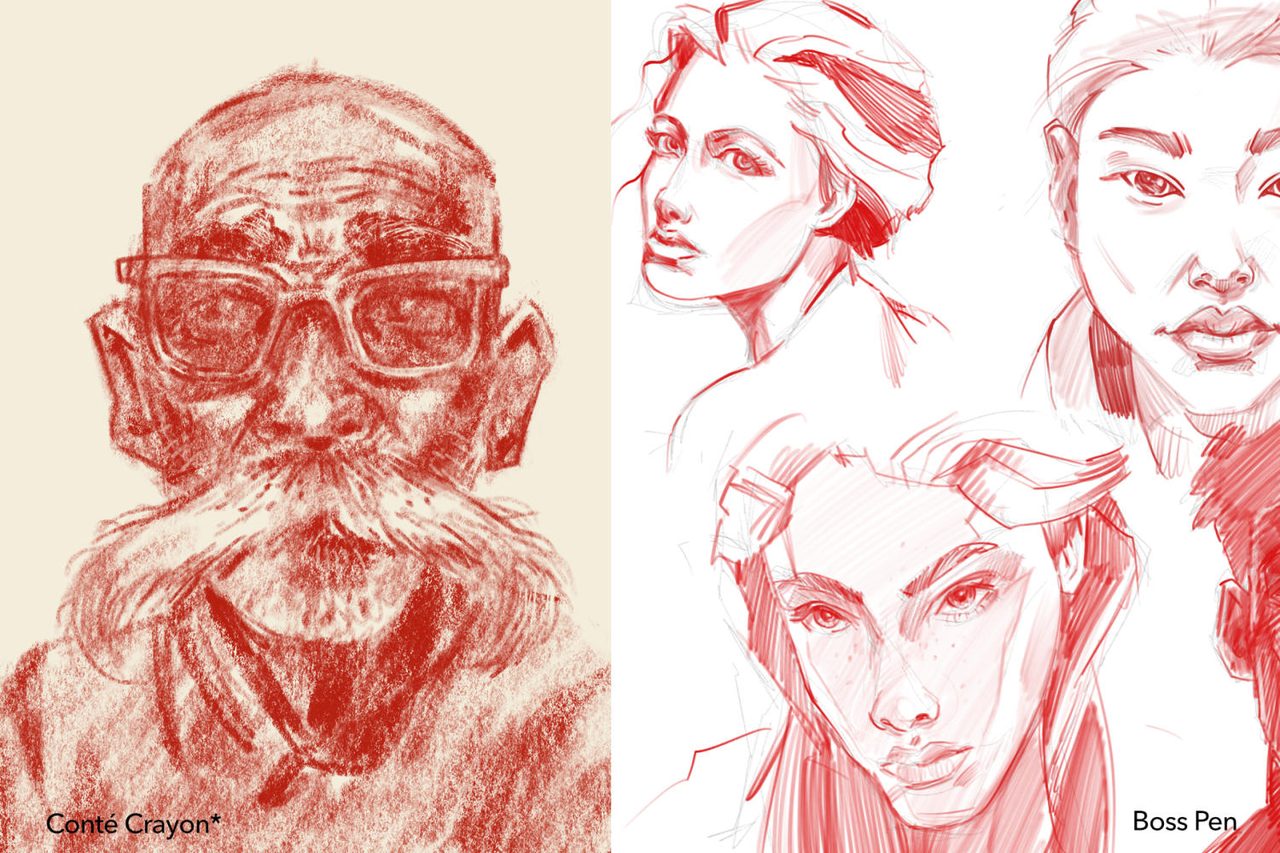 Landscape studies with Boss Roller and a warrior inked with Boss Brush