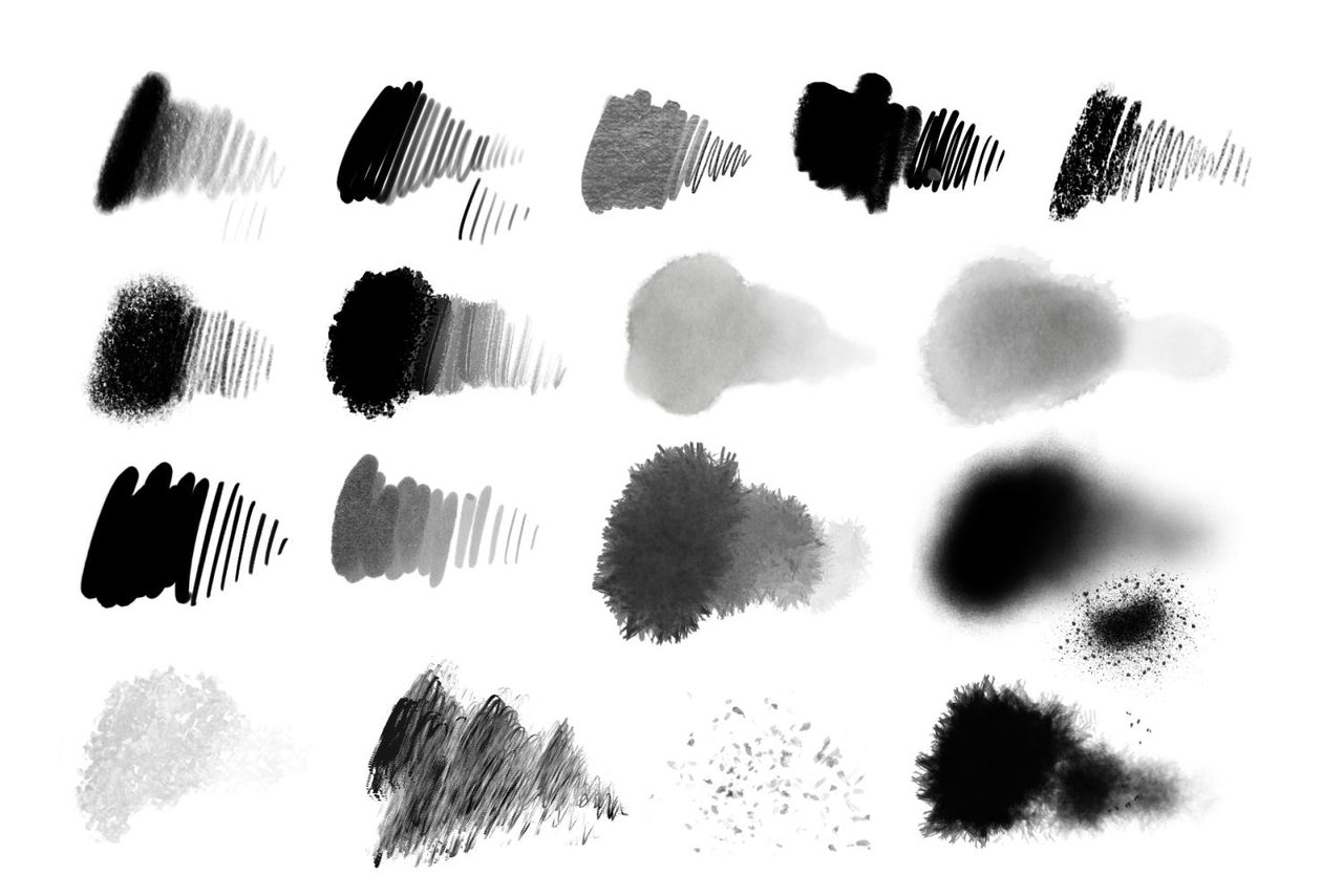 Stroke samples of all 18 SketchBox brushes
