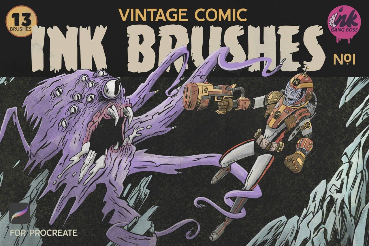 Vintage Comic Ink Brushes for Procreate: 13 brushes