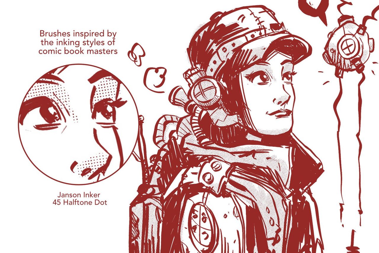 Brushes inspired by comic book masters: Janson Inker and 45 Halftone Dot
